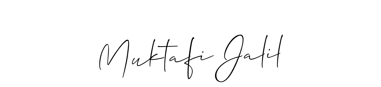 You should practise on your own different ways (Allison_Script) to write your name (Muktafi Jalil) in signature. don't let someone else do it for you. Muktafi Jalil signature style 2 images and pictures png