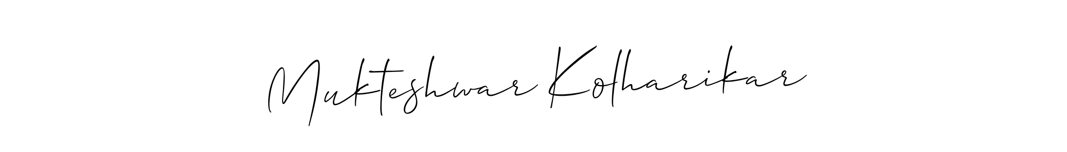 The best way (Allison_Script) to make a short signature is to pick only two or three words in your name. The name Mukteshwar Kolharikar include a total of six letters. For converting this name. Mukteshwar Kolharikar signature style 2 images and pictures png