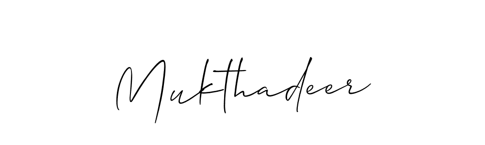 Create a beautiful signature design for name Mukthadeer. With this signature (Allison_Script) fonts, you can make a handwritten signature for free. Mukthadeer signature style 2 images and pictures png