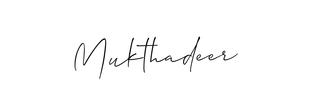 It looks lik you need a new signature style for name Mukthadeer. Design unique handwritten (Allison_Script) signature with our free signature maker in just a few clicks. Mukthadeer signature style 2 images and pictures png