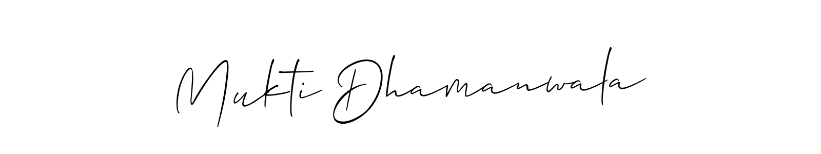 if you are searching for the best signature style for your name Mukti Dhamanwala. so please give up your signature search. here we have designed multiple signature styles  using Allison_Script. Mukti Dhamanwala signature style 2 images and pictures png