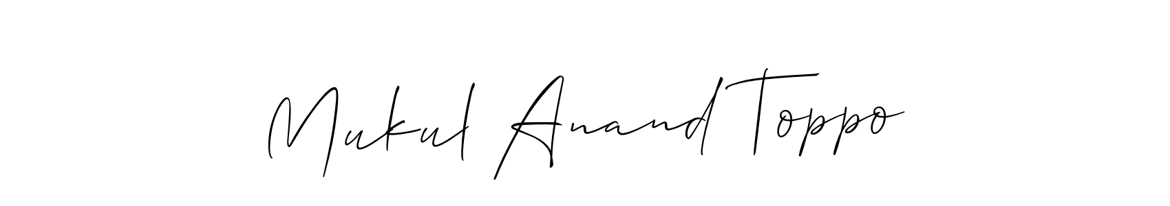 Also we have Mukul Anand Toppo name is the best signature style. Create professional handwritten signature collection using Allison_Script autograph style. Mukul Anand Toppo signature style 2 images and pictures png