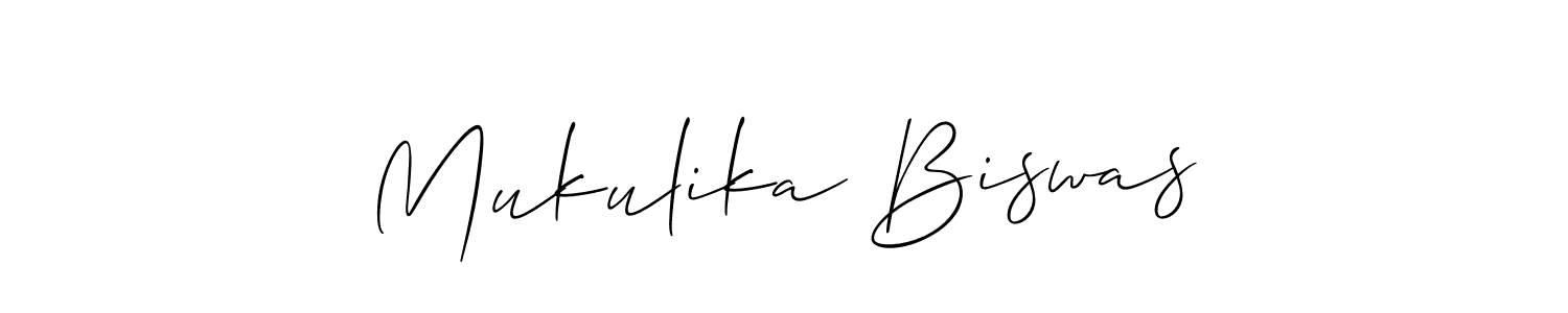 The best way (Allison_Script) to make a short signature is to pick only two or three words in your name. The name Mukulika Biswas include a total of six letters. For converting this name. Mukulika Biswas signature style 2 images and pictures png