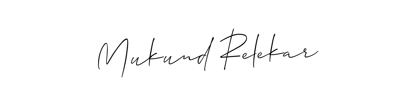 How to make Mukund Relekar name signature. Use Allison_Script style for creating short signs online. This is the latest handwritten sign. Mukund Relekar signature style 2 images and pictures png