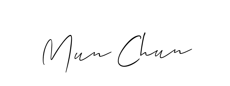 if you are searching for the best signature style for your name Mun Chun. so please give up your signature search. here we have designed multiple signature styles  using Allison_Script. Mun Chun signature style 2 images and pictures png