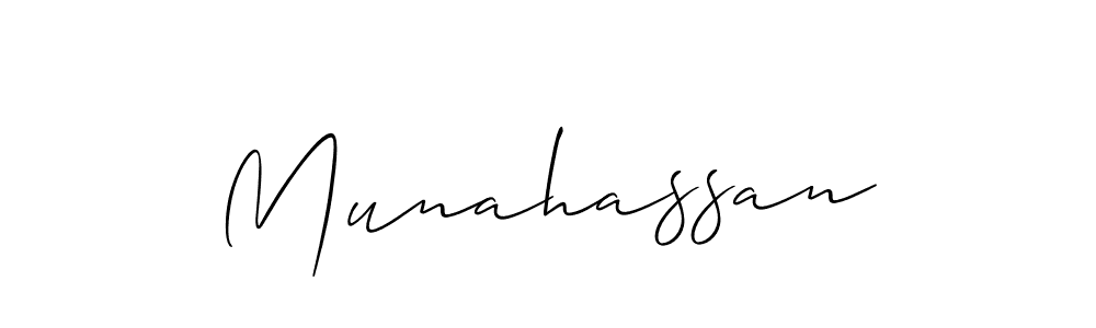 The best way (Allison_Script) to make a short signature is to pick only two or three words in your name. The name Munahassan include a total of six letters. For converting this name. Munahassan signature style 2 images and pictures png