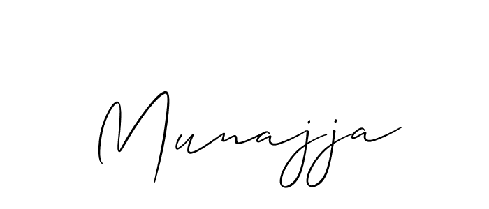 The best way (Allison_Script) to make a short signature is to pick only two or three words in your name. The name Munajja include a total of six letters. For converting this name. Munajja signature style 2 images and pictures png