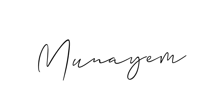 How to make Munayem name signature. Use Allison_Script style for creating short signs online. This is the latest handwritten sign. Munayem signature style 2 images and pictures png