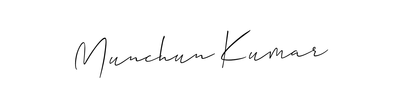 Also You can easily find your signature by using the search form. We will create Munchun Kumar name handwritten signature images for you free of cost using Allison_Script sign style. Munchun Kumar signature style 2 images and pictures png