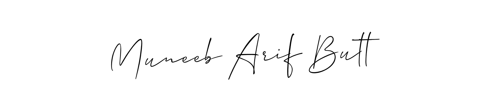 How to make Muneeb Arif Butt name signature. Use Allison_Script style for creating short signs online. This is the latest handwritten sign. Muneeb Arif Butt signature style 2 images and pictures png