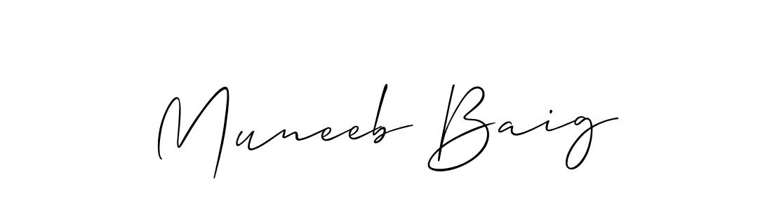 It looks lik you need a new signature style for name Muneeb Baig. Design unique handwritten (Allison_Script) signature with our free signature maker in just a few clicks. Muneeb Baig signature style 2 images and pictures png