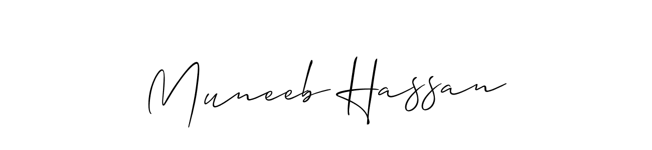 Make a beautiful signature design for name Muneeb Hassan. With this signature (Allison_Script) style, you can create a handwritten signature for free. Muneeb Hassan signature style 2 images and pictures png