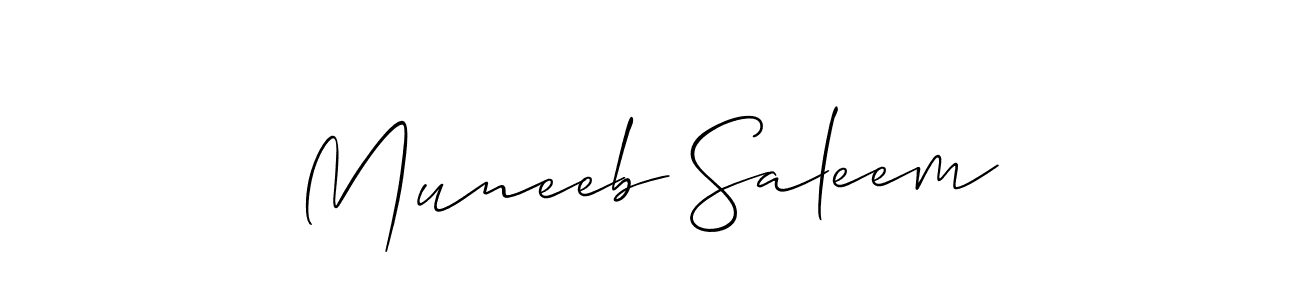 Allison_Script is a professional signature style that is perfect for those who want to add a touch of class to their signature. It is also a great choice for those who want to make their signature more unique. Get Muneeb Saleem name to fancy signature for free. Muneeb Saleem signature style 2 images and pictures png
