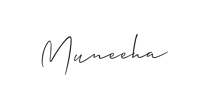 The best way (Allison_Script) to make a short signature is to pick only two or three words in your name. The name Muneeha include a total of six letters. For converting this name. Muneeha signature style 2 images and pictures png