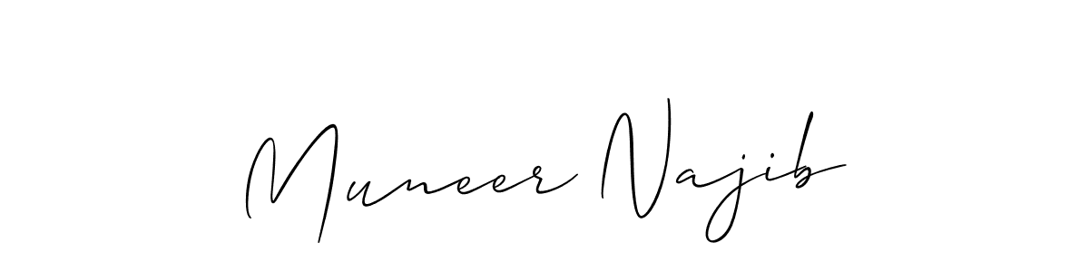 How to make Muneer Najib name signature. Use Allison_Script style for creating short signs online. This is the latest handwritten sign. Muneer Najib signature style 2 images and pictures png