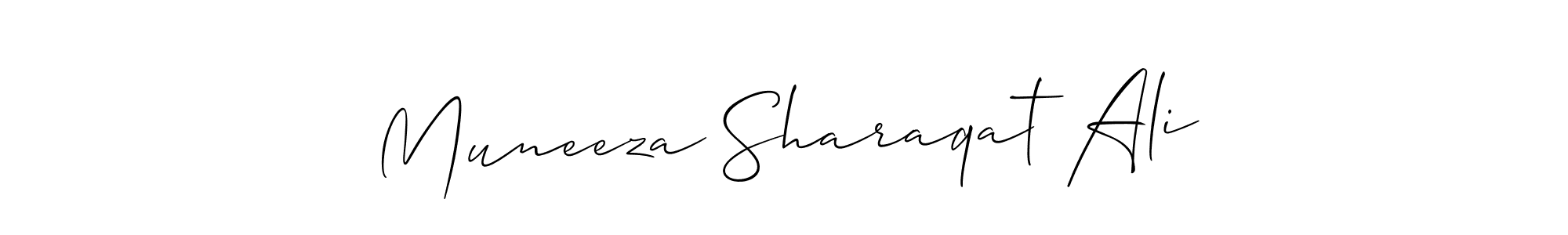 It looks lik you need a new signature style for name Muneeza Sharaqat Ali. Design unique handwritten (Allison_Script) signature with our free signature maker in just a few clicks. Muneeza Sharaqat Ali signature style 2 images and pictures png