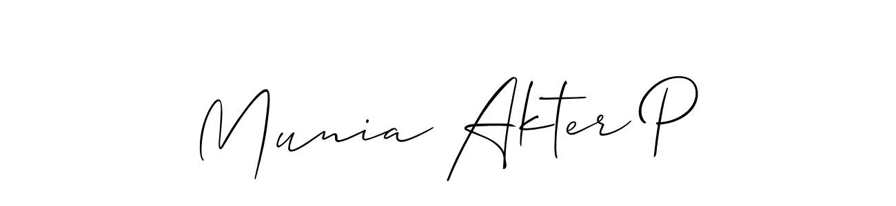 Also we have Munia Akter P name is the best signature style. Create professional handwritten signature collection using Allison_Script autograph style. Munia Akter P signature style 2 images and pictures png