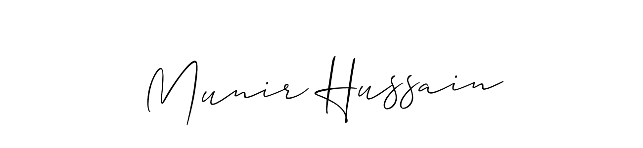 Make a short Munir Hussain signature style. Manage your documents anywhere anytime using Allison_Script. Create and add eSignatures, submit forms, share and send files easily. Munir Hussain signature style 2 images and pictures png