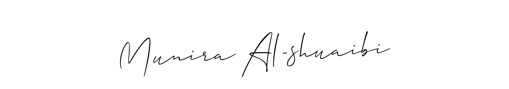 The best way (Allison_Script) to make a short signature is to pick only two or three words in your name. The name Munira Al-shuaibi include a total of six letters. For converting this name. Munira Al-shuaibi signature style 2 images and pictures png