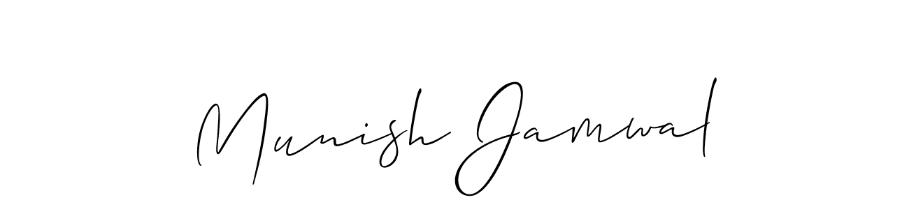 Allison_Script is a professional signature style that is perfect for those who want to add a touch of class to their signature. It is also a great choice for those who want to make their signature more unique. Get Munish Jamwal name to fancy signature for free. Munish Jamwal signature style 2 images and pictures png