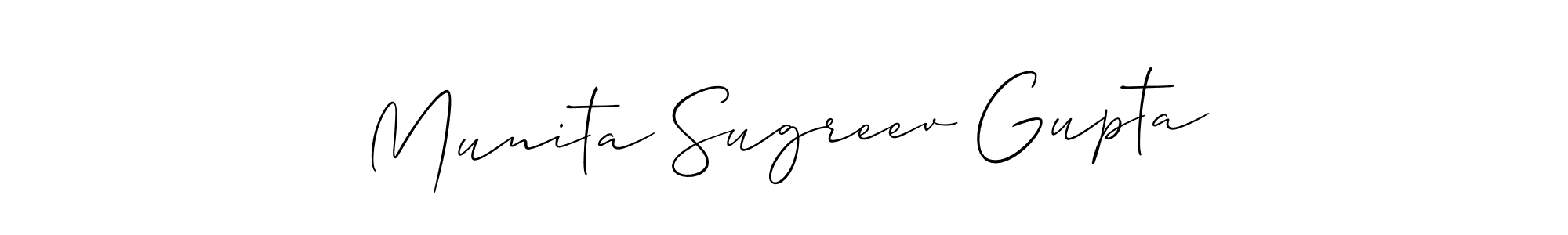 Also You can easily find your signature by using the search form. We will create Munita Sugreev Gupta name handwritten signature images for you free of cost using Allison_Script sign style. Munita Sugreev Gupta signature style 2 images and pictures png
