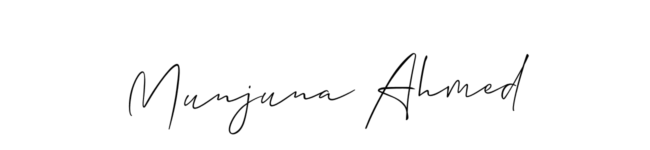 The best way (Allison_Script) to make a short signature is to pick only two or three words in your name. The name Munjuna Ahmed include a total of six letters. For converting this name. Munjuna Ahmed signature style 2 images and pictures png
