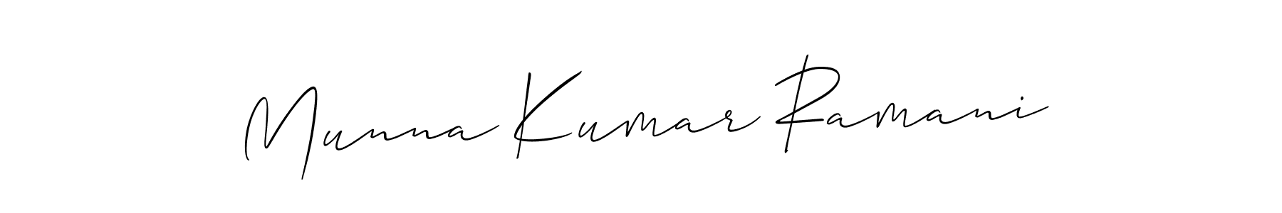 Similarly Allison_Script is the best handwritten signature design. Signature creator online .You can use it as an online autograph creator for name Munna Kumar Ramani. Munna Kumar Ramani signature style 2 images and pictures png