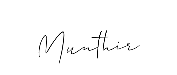 Create a beautiful signature design for name Munthir. With this signature (Allison_Script) fonts, you can make a handwritten signature for free. Munthir signature style 2 images and pictures png