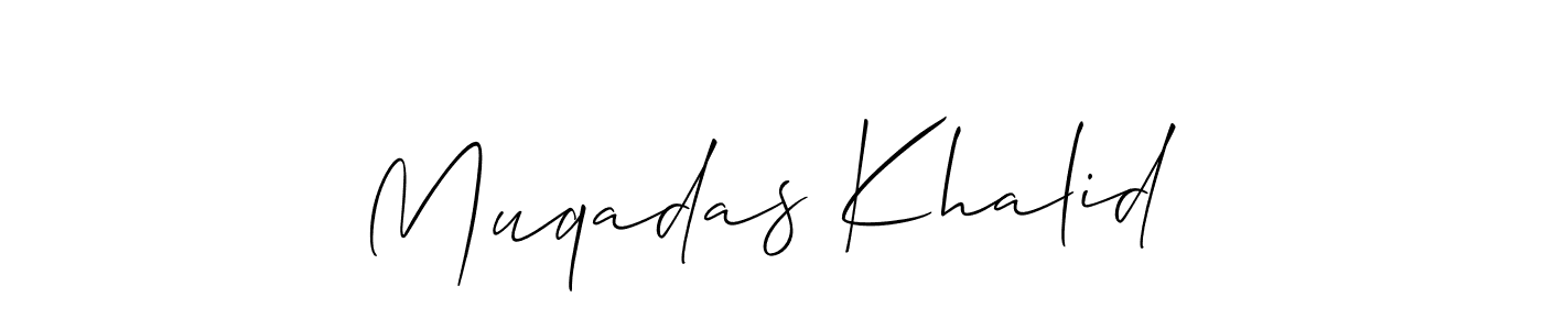 Allison_Script is a professional signature style that is perfect for those who want to add a touch of class to their signature. It is also a great choice for those who want to make their signature more unique. Get Muqadas Khalid name to fancy signature for free. Muqadas Khalid signature style 2 images and pictures png