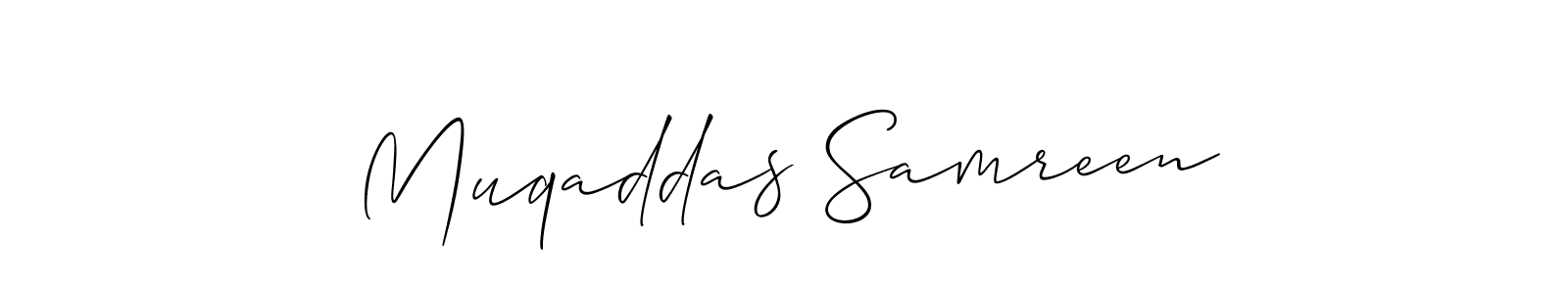 See photos of Muqaddas Samreen official signature by Spectra . Check more albums & portfolios. Read reviews & check more about Allison_Script font. Muqaddas Samreen signature style 2 images and pictures png