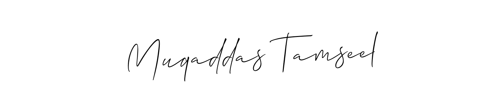 Allison_Script is a professional signature style that is perfect for those who want to add a touch of class to their signature. It is also a great choice for those who want to make their signature more unique. Get Muqaddas Tamseel name to fancy signature for free. Muqaddas Tamseel signature style 2 images and pictures png