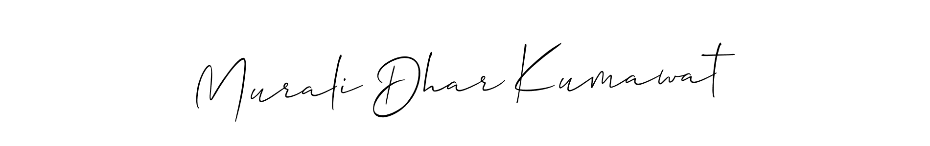 The best way (Allison_Script) to make a short signature is to pick only two or three words in your name. The name Murali Dhar Kumawat include a total of six letters. For converting this name. Murali Dhar Kumawat signature style 2 images and pictures png