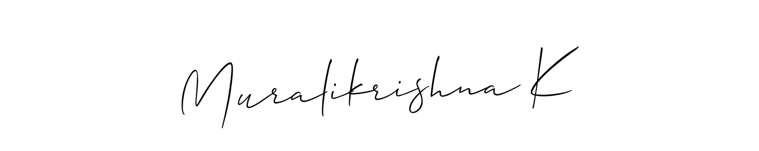 if you are searching for the best signature style for your name Muralikrishna K. so please give up your signature search. here we have designed multiple signature styles  using Allison_Script. Muralikrishna K signature style 2 images and pictures png