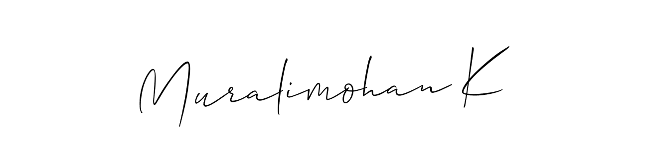 Use a signature maker to create a handwritten signature online. With this signature software, you can design (Allison_Script) your own signature for name Muralimohan K. Muralimohan K signature style 2 images and pictures png