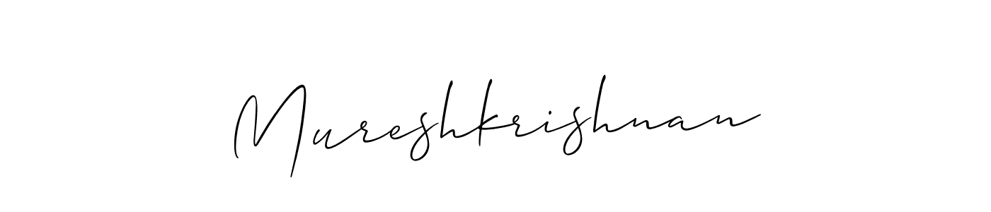 Make a beautiful signature design for name Mureshkrishnan. With this signature (Allison_Script) style, you can create a handwritten signature for free. Mureshkrishnan signature style 2 images and pictures png