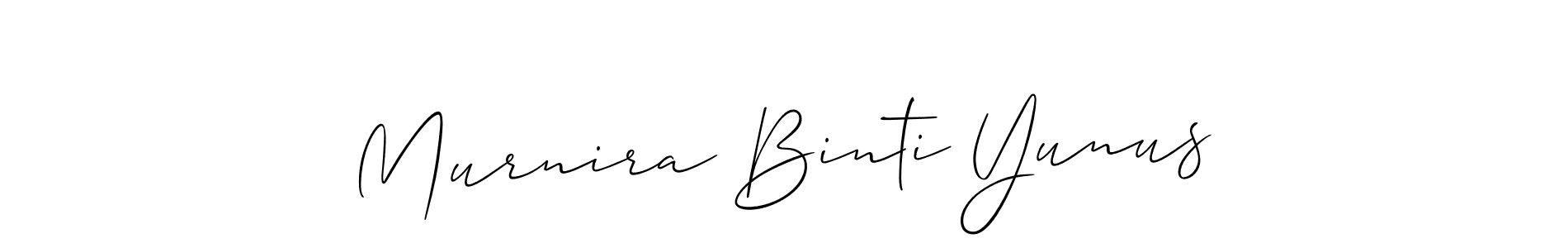 This is the best signature style for the Murnira Binti Yunus name. Also you like these signature font (Allison_Script). Mix name signature. Murnira Binti Yunus signature style 2 images and pictures png