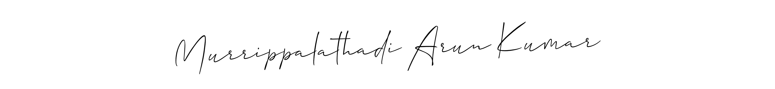 The best way (Allison_Script) to make a short signature is to pick only two or three words in your name. The name Murrippalathadi Arun Kumar include a total of six letters. For converting this name. Murrippalathadi Arun Kumar signature style 2 images and pictures png
