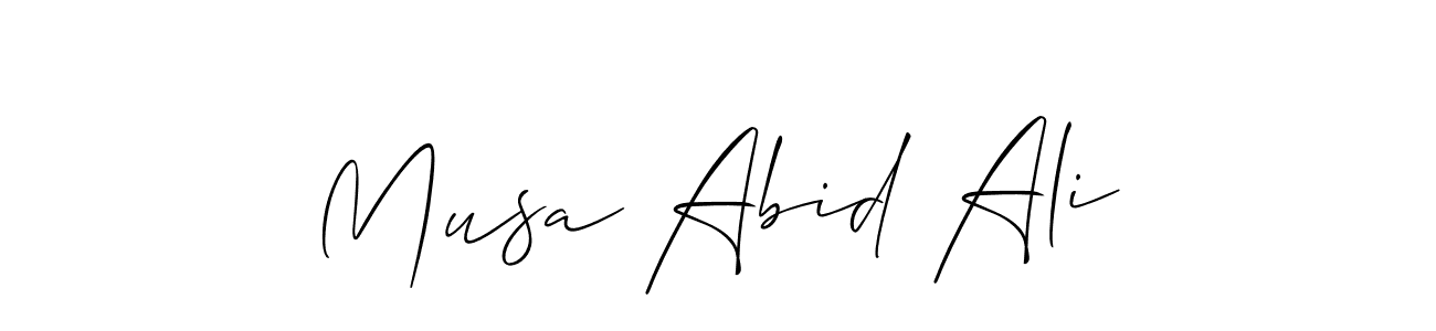 Make a beautiful signature design for name Musa Abid Ali. With this signature (Allison_Script) style, you can create a handwritten signature for free. Musa Abid Ali signature style 2 images and pictures png