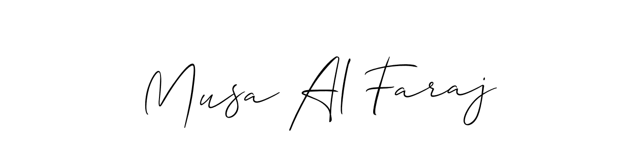 Also You can easily find your signature by using the search form. We will create Musa Al Faraj name handwritten signature images for you free of cost using Allison_Script sign style. Musa Al Faraj signature style 2 images and pictures png