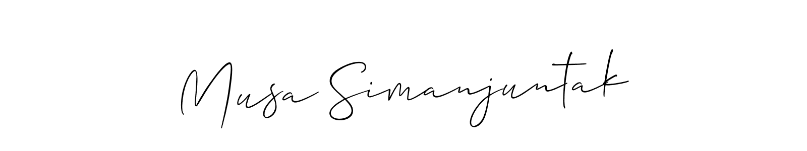 The best way (Allison_Script) to make a short signature is to pick only two or three words in your name. The name Musa Simanjuntak include a total of six letters. For converting this name. Musa Simanjuntak signature style 2 images and pictures png