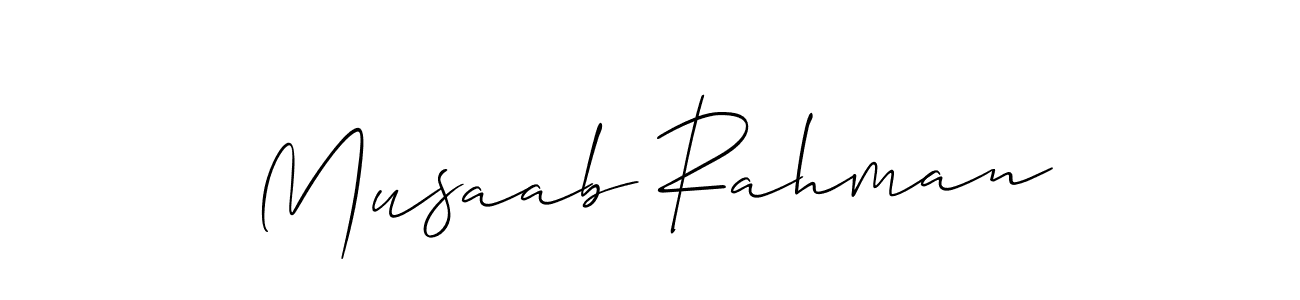 Make a beautiful signature design for name Musaab Rahman. With this signature (Allison_Script) style, you can create a handwritten signature for free. Musaab Rahman signature style 2 images and pictures png
