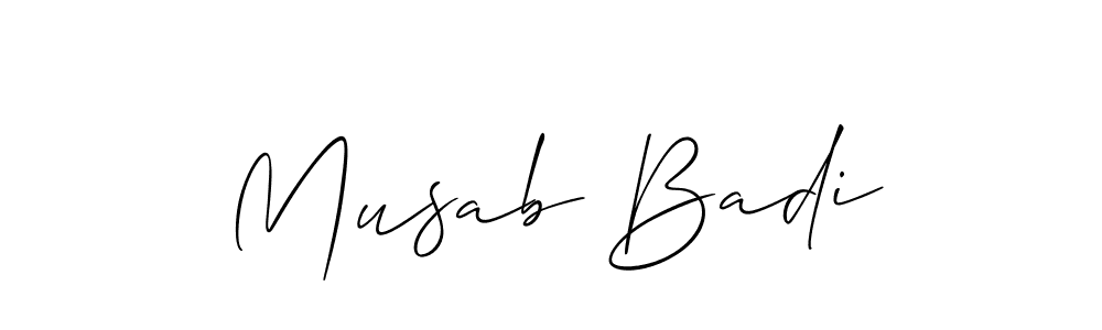 Musab Badi stylish signature style. Best Handwritten Sign (Allison_Script) for my name. Handwritten Signature Collection Ideas for my name Musab Badi. Musab Badi signature style 2 images and pictures png