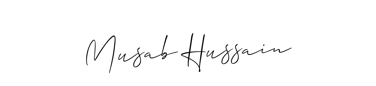 Allison_Script is a professional signature style that is perfect for those who want to add a touch of class to their signature. It is also a great choice for those who want to make their signature more unique. Get Musab Hussain name to fancy signature for free. Musab Hussain signature style 2 images and pictures png