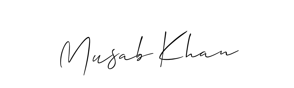 Allison_Script is a professional signature style that is perfect for those who want to add a touch of class to their signature. It is also a great choice for those who want to make their signature more unique. Get Musab Khan name to fancy signature for free. Musab Khan signature style 2 images and pictures png