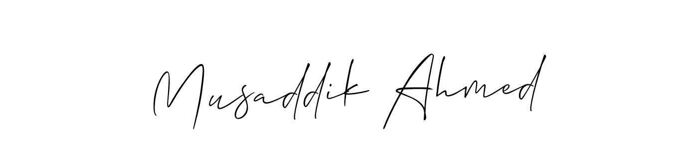 Also we have Musaddik Ahmed name is the best signature style. Create professional handwritten signature collection using Allison_Script autograph style. Musaddik Ahmed signature style 2 images and pictures png