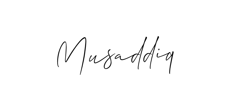 Create a beautiful signature design for name Musaddiq. With this signature (Allison_Script) fonts, you can make a handwritten signature for free. Musaddiq signature style 2 images and pictures png