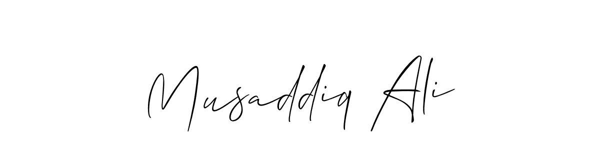 Create a beautiful signature design for name Musaddiq Ali. With this signature (Allison_Script) fonts, you can make a handwritten signature for free. Musaddiq Ali signature style 2 images and pictures png