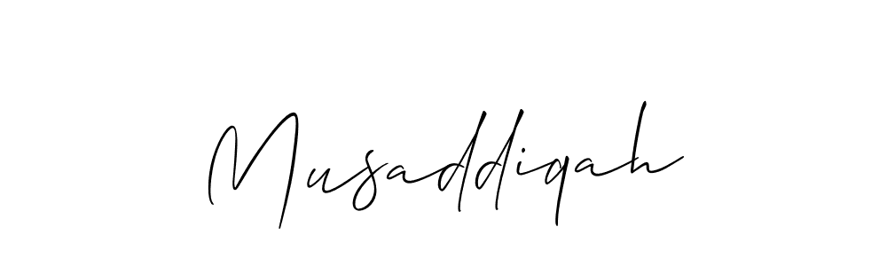 Musaddiqah stylish signature style. Best Handwritten Sign (Allison_Script) for my name. Handwritten Signature Collection Ideas for my name Musaddiqah. Musaddiqah signature style 2 images and pictures png