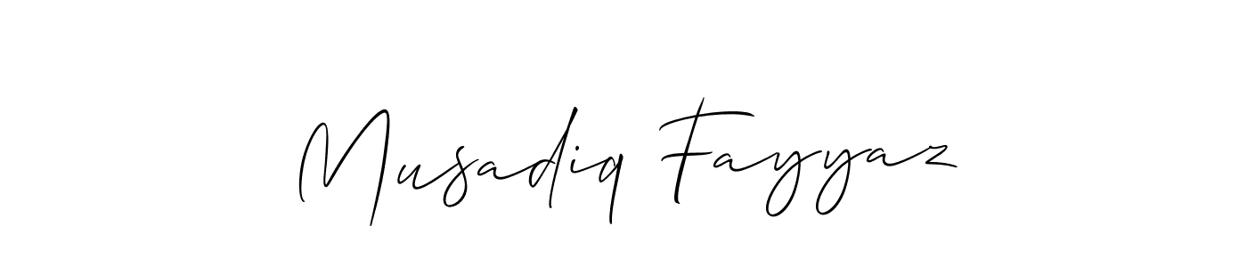Musadiq Fayyaz stylish signature style. Best Handwritten Sign (Allison_Script) for my name. Handwritten Signature Collection Ideas for my name Musadiq Fayyaz. Musadiq Fayyaz signature style 2 images and pictures png