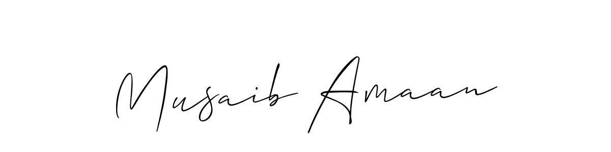 How to make Musaib Amaan name signature. Use Allison_Script style for creating short signs online. This is the latest handwritten sign. Musaib Amaan signature style 2 images and pictures png